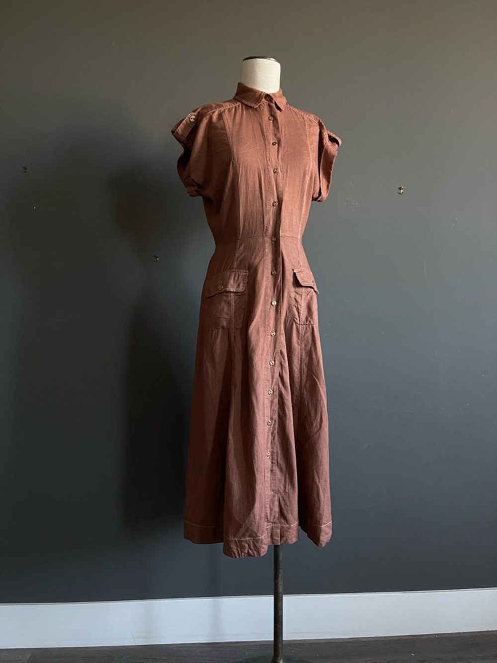 Ann Taylor Linen Shirt Dress Brown Utility Midi Minimalist Quiet Luxury Capsule